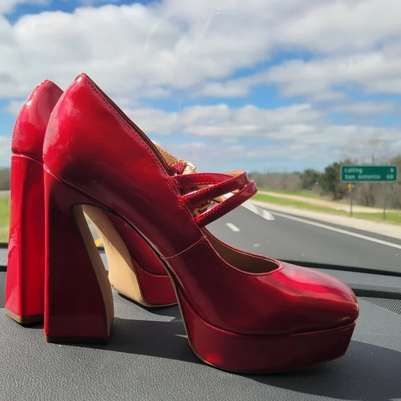 Brand New Jessica Simpson Red Patent Platform Mary Jane Heels Shoes 8 - Picture 5 of 13